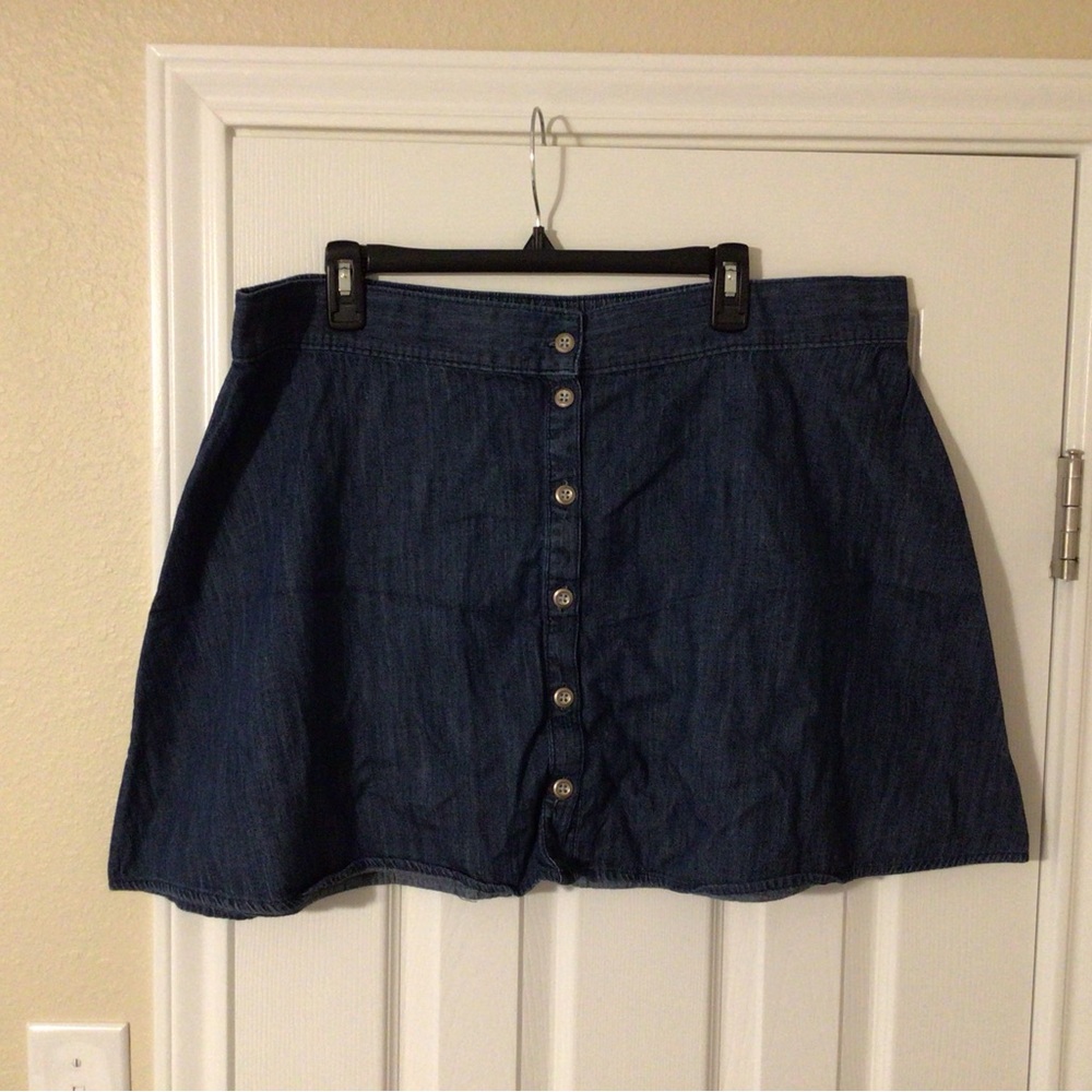 Merona Blue Elastic Waist Button Front Chambray Denim Skater Skirt
